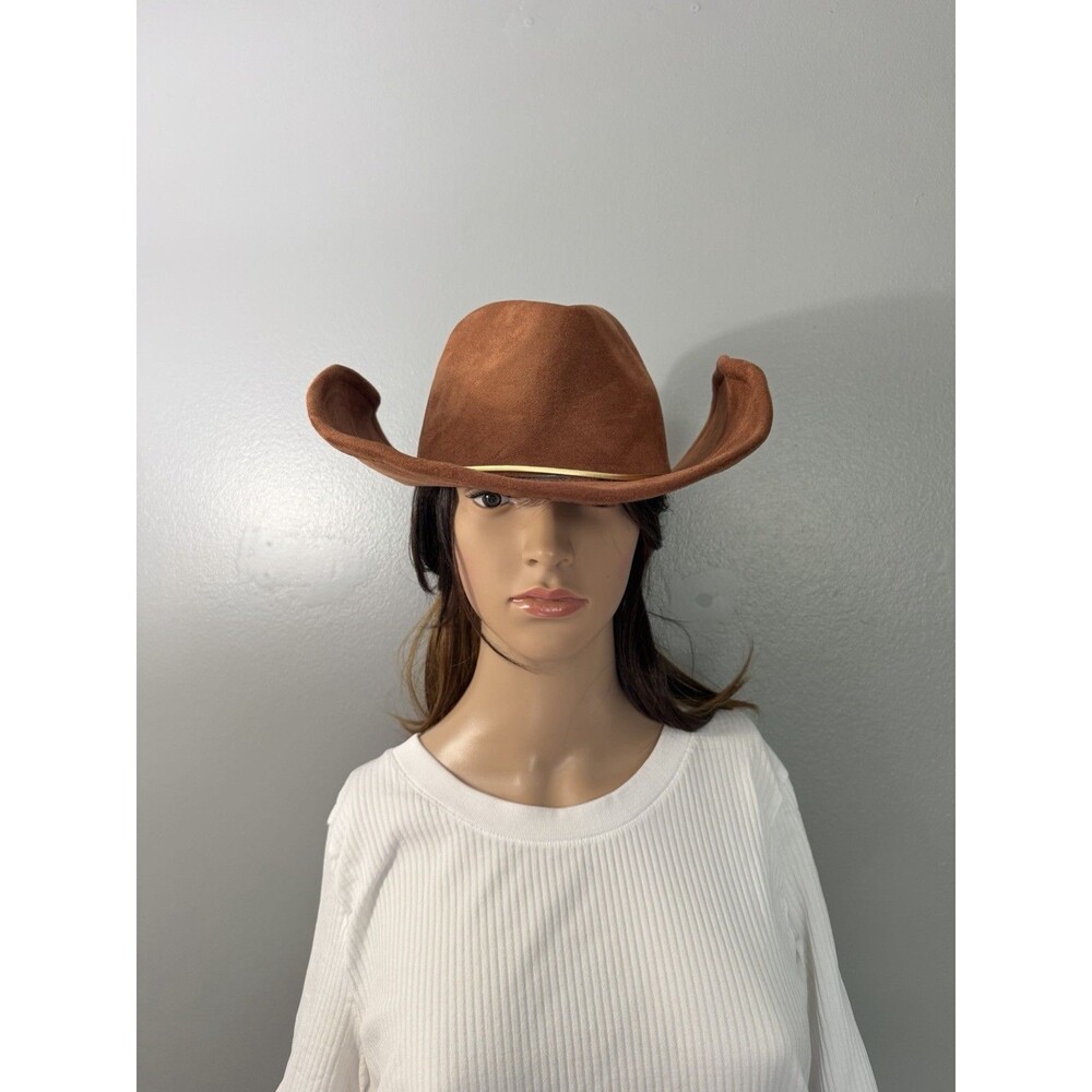 David And Young Cowboy Hat Brown Faux Suede Wide brim Gold band Western Wear